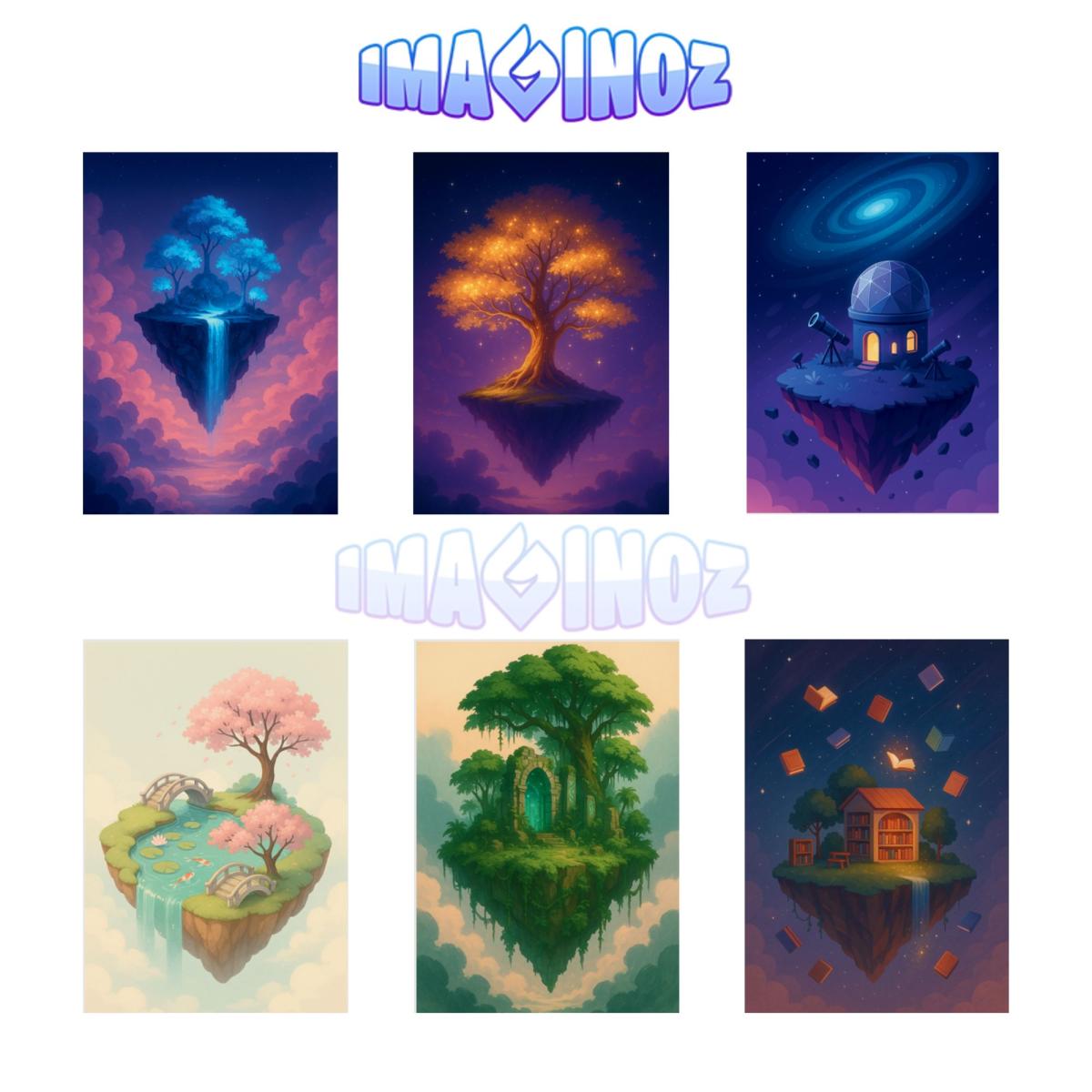 Pack of 6 Floating Island Wall Posters – Dreamy Fantasy Art