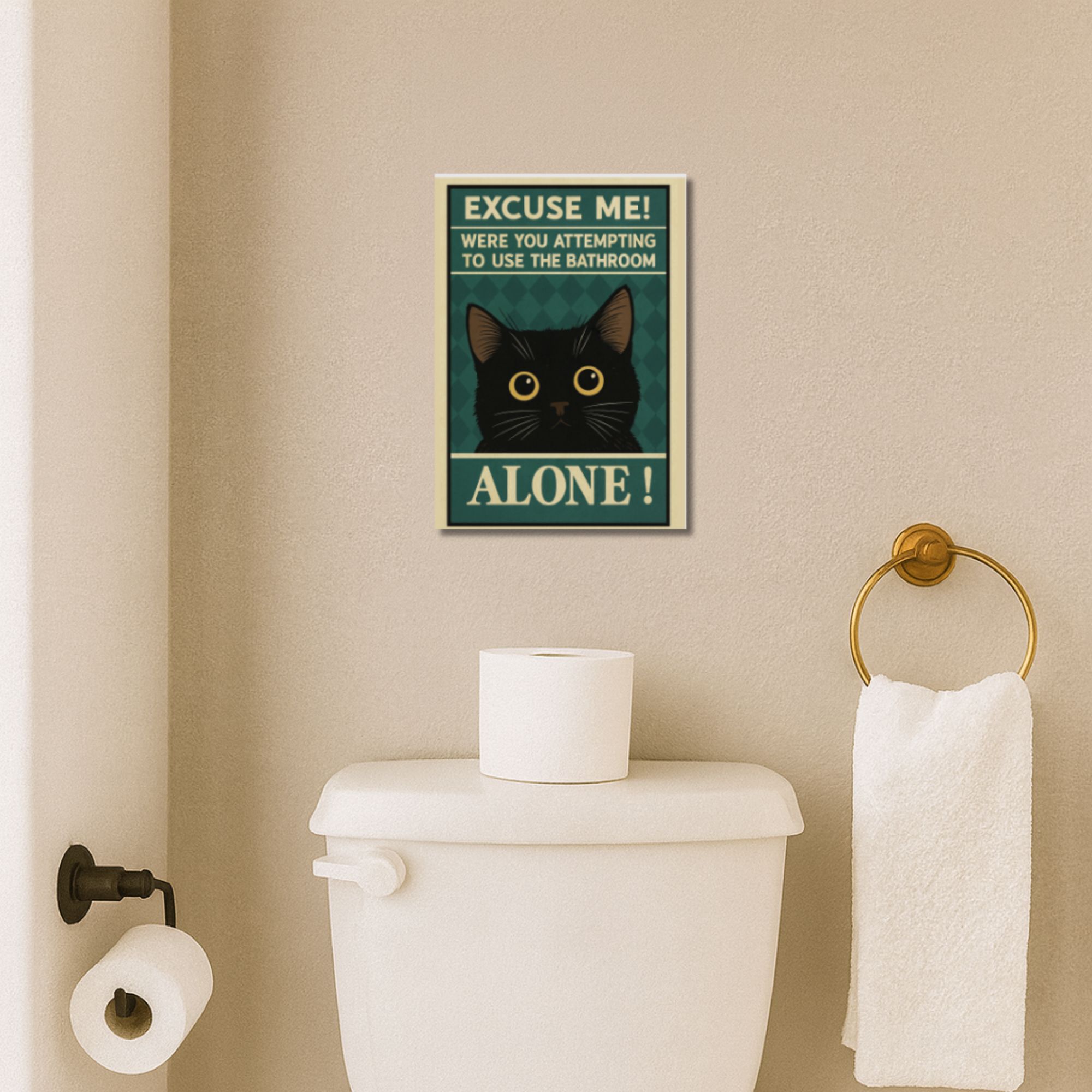 Bathroom Cat Poster A4 – “Excuse Me! Were You Attempting To Use The Bathroom Alone? thumbnail 2