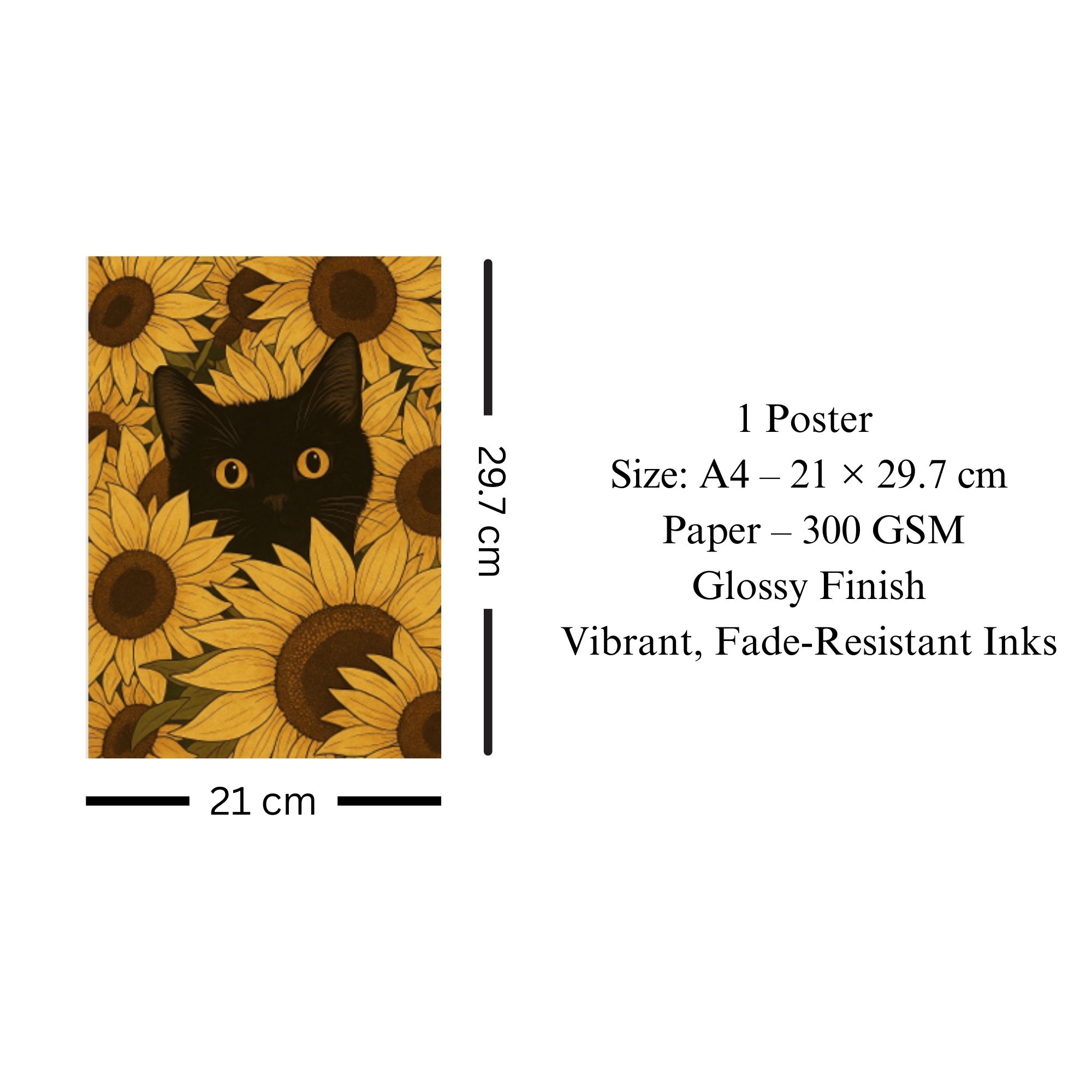 Black Cat in Sunflowers Poster A4 thumbnail 3