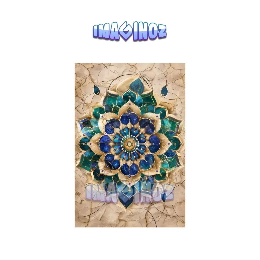 Blue & Gold Lotus Mandala Poster A4 | Spiritual Abstract Wall Art