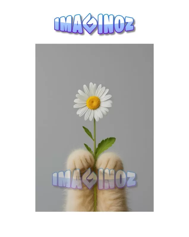 Cat Paws with Daisy Poster A4