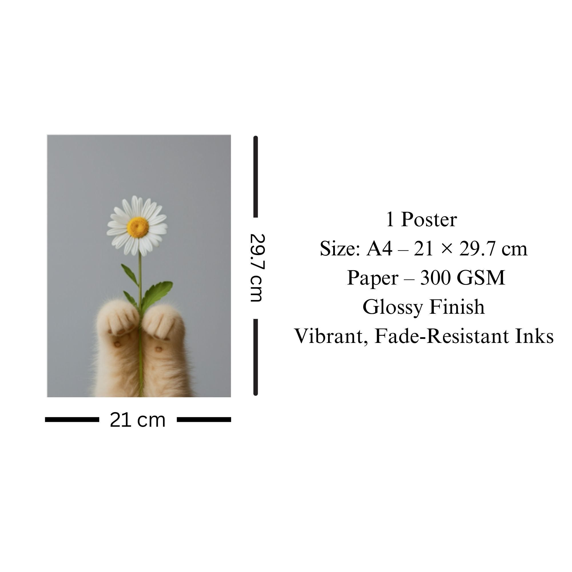Cat Paws with Daisy Poster A4 thumbnail 3