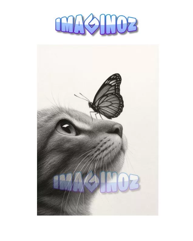Cat with Butterfly Poster A4