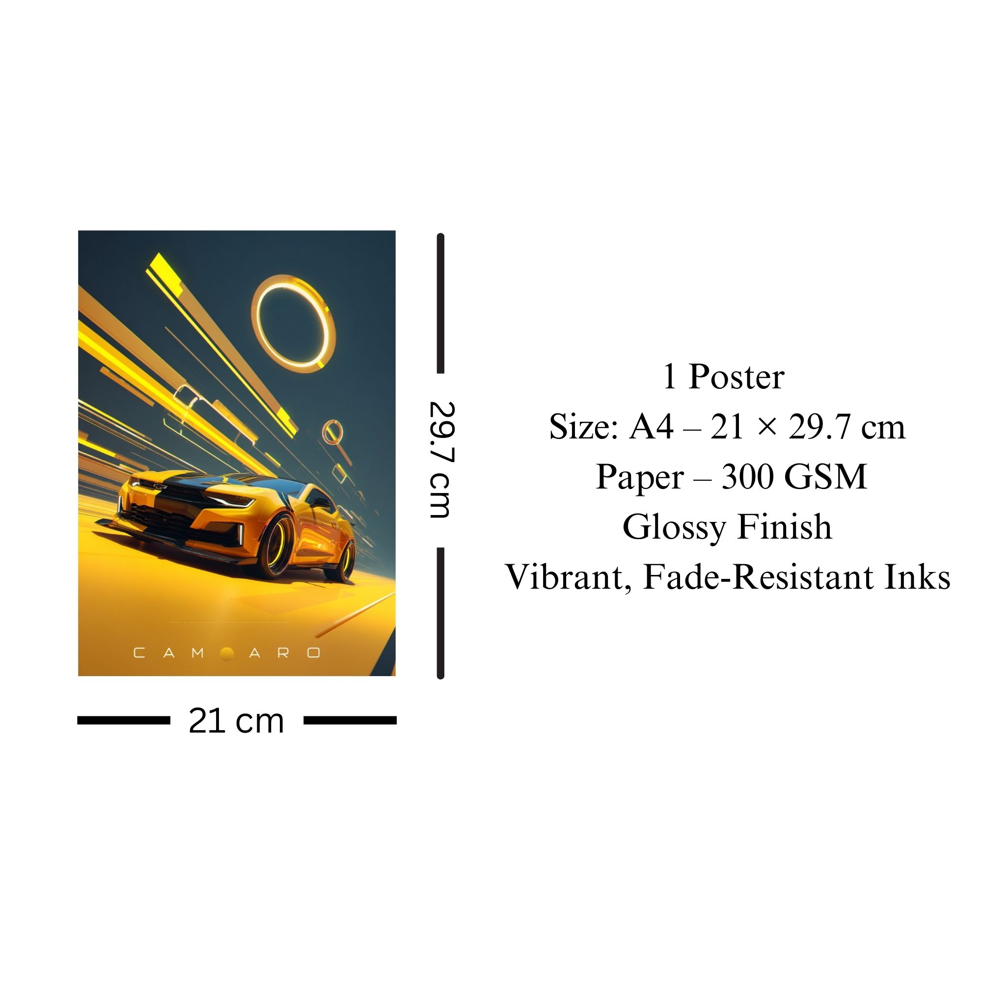 Chevrolet Camaro Poster A4 | Futuristic Yellow Muscle Car Wall Art thumbnail 3