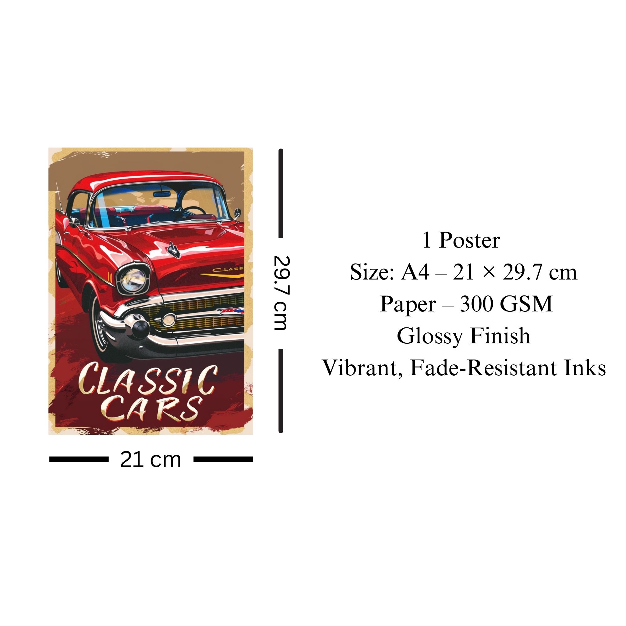 Classic Cars Poster A4 | Retro Vintage Car Wall Art thumbnail 3