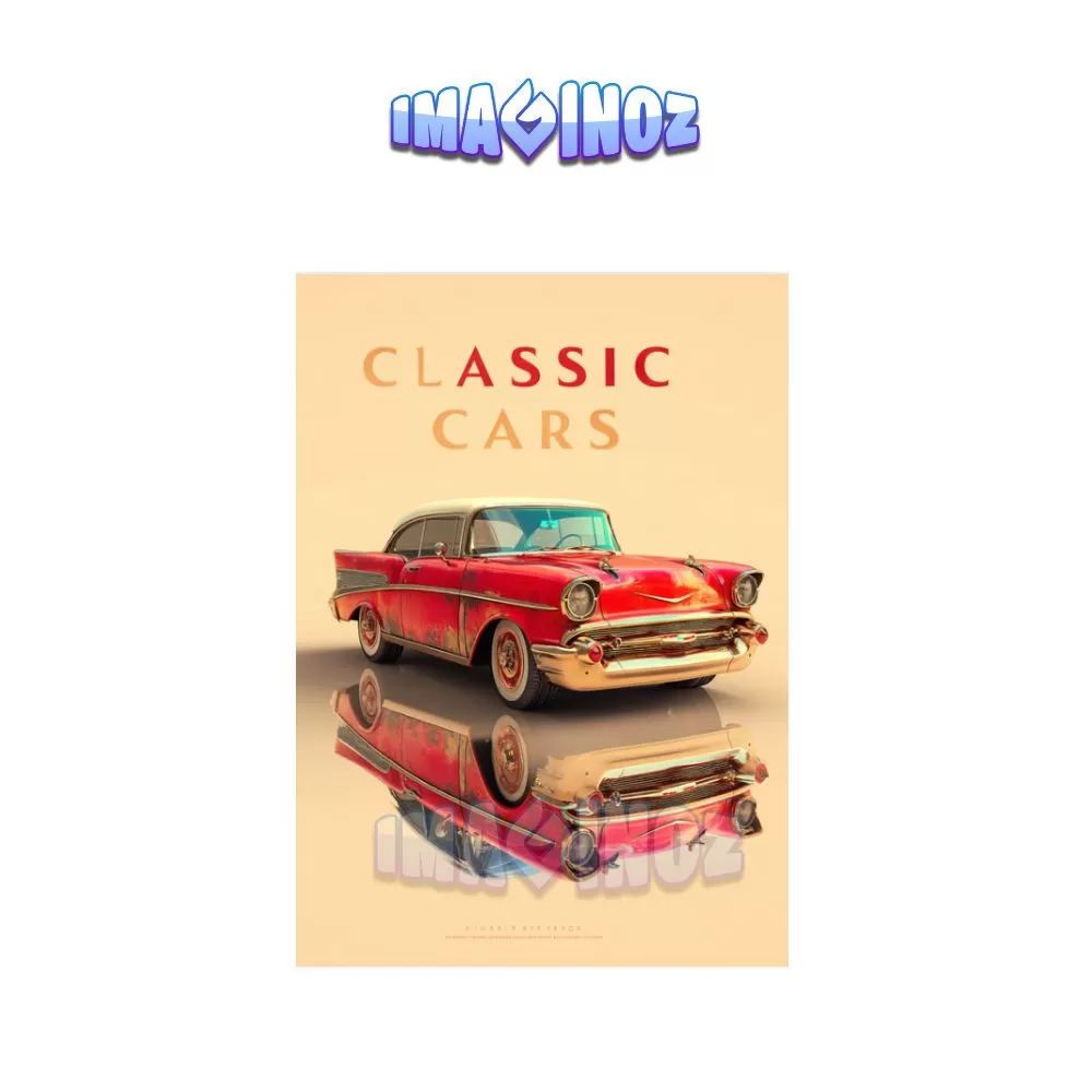 Classic Cars Reflection Poster A4 | Vintage Car Wall Art