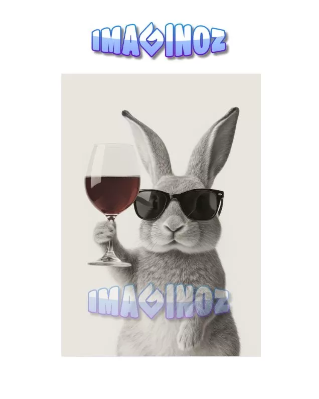Cool Bunny with Wine Glass Poster A4
