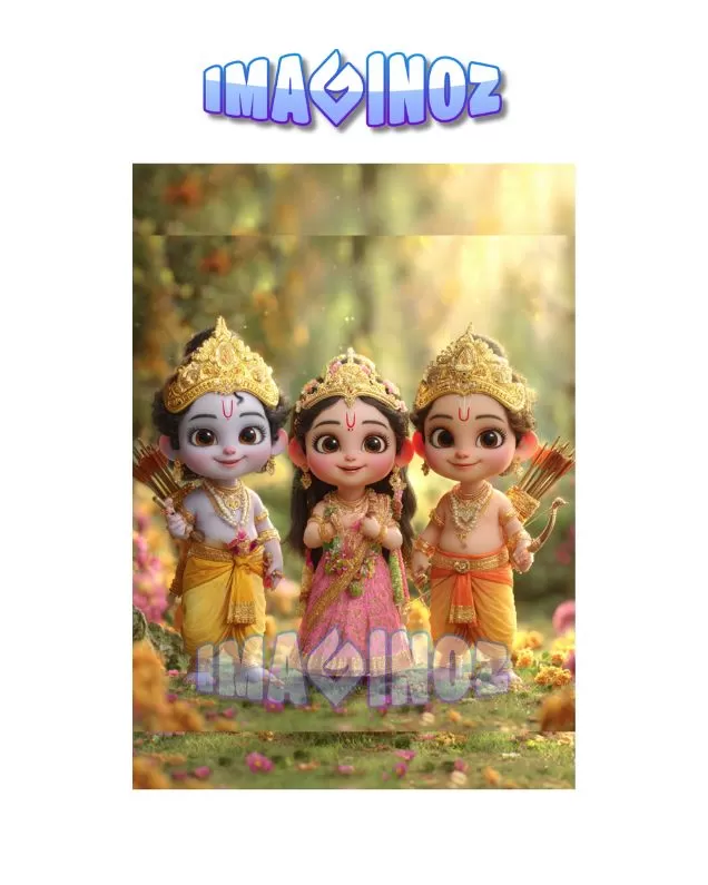 Cute Bal Ram, Sita & Lakshman Divine Poster A4