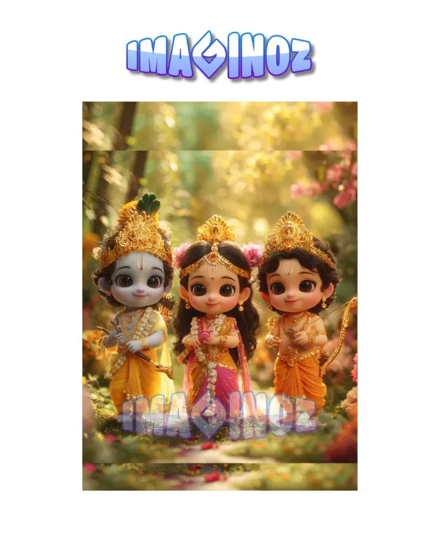 Cute Bal Ram, Sita & Lakshman Poster A4