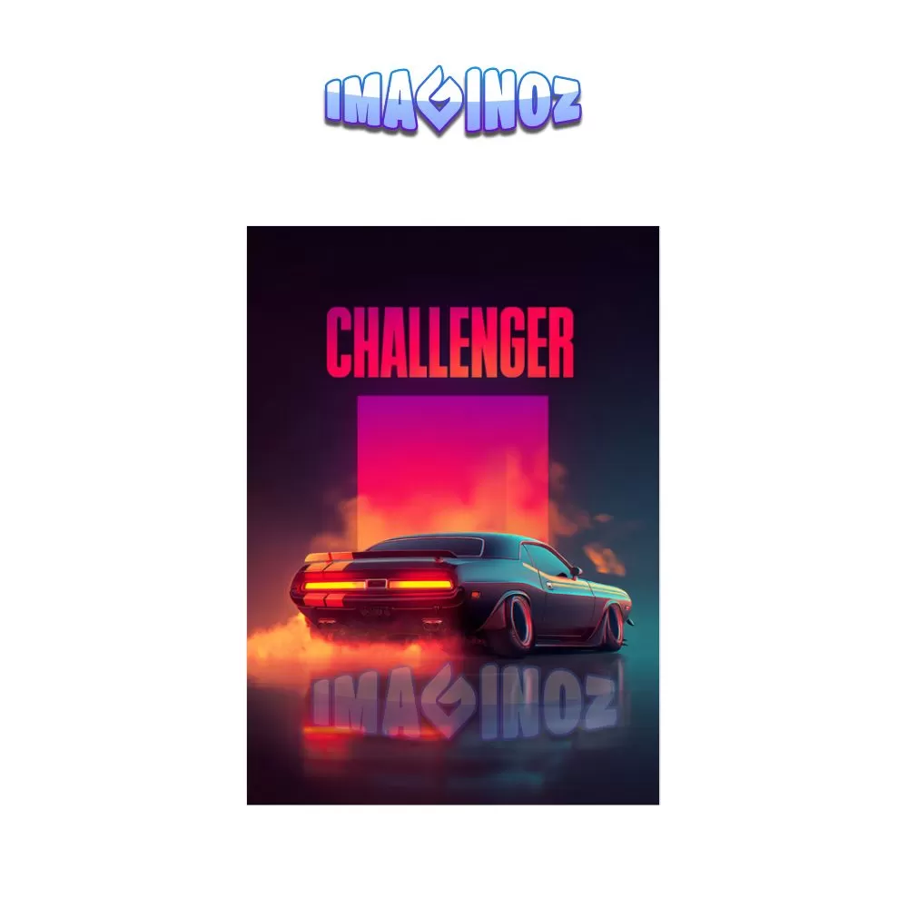 Dodge Challenger Neon Drift Poster A4
