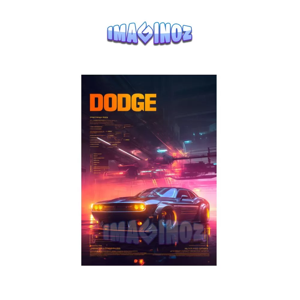 Dodge Muscle Car Poster A4 | Neon Cyberpunk Style Wall Art