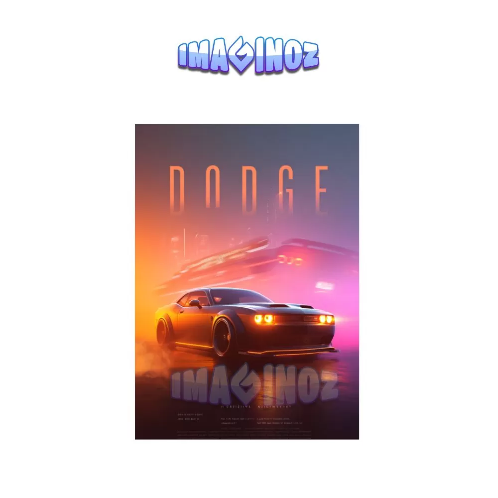Dodge Muscle Car Poster A4 | Neon Drift Style Wall Art