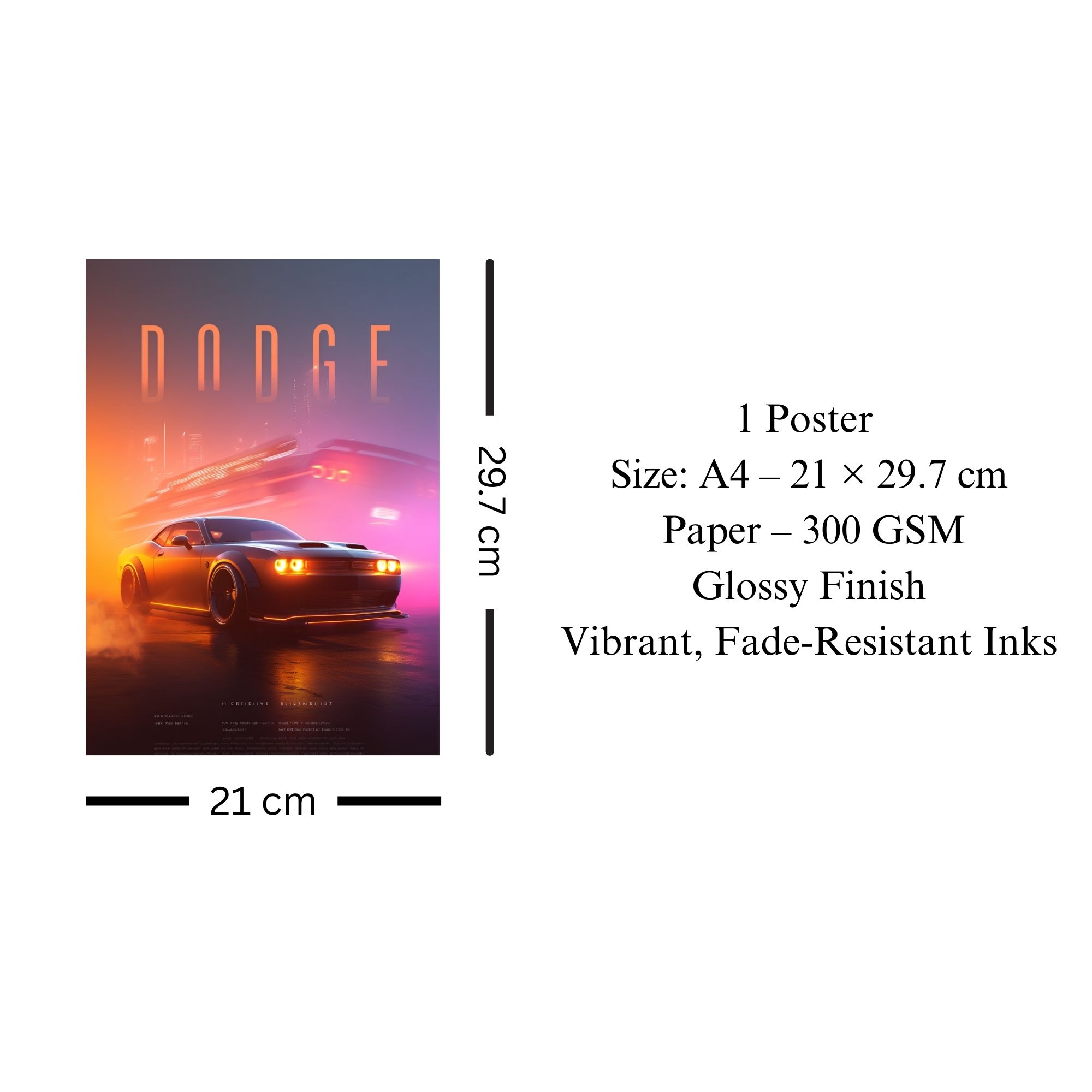Dodge Muscle Car Poster A4 | Neon Drift Style Wall Art thumbnail 2
