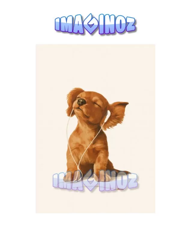 Dog with Headphones Poster A4