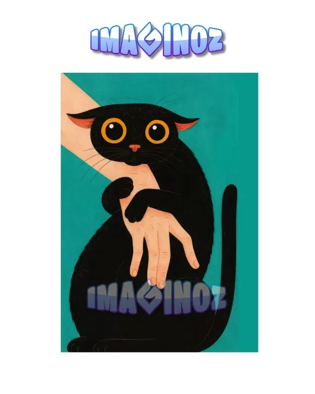 Funky Black Cat Poster A4