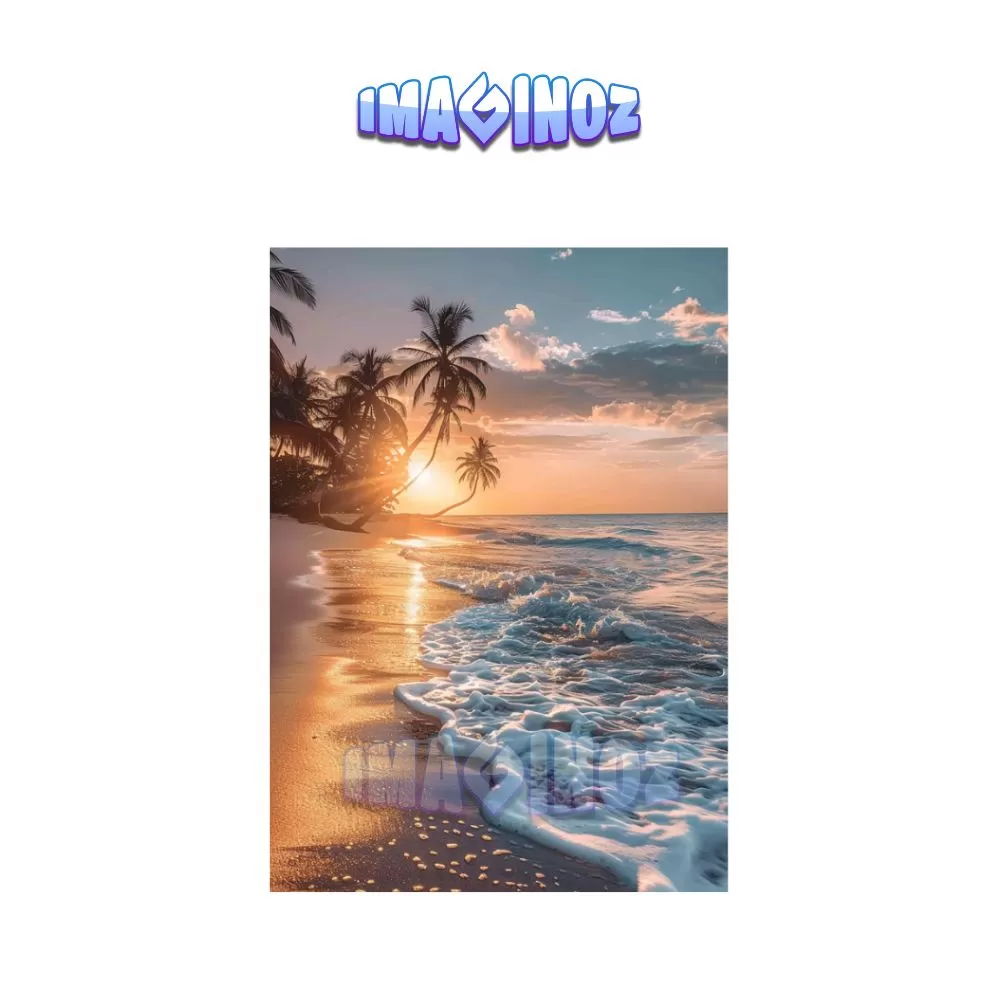 Golden Beach Sunset Poster A4