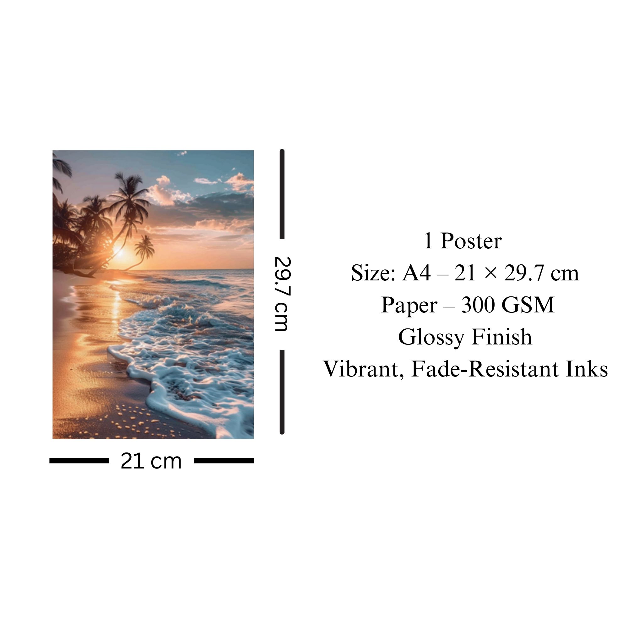 Golden Beach Sunset Poster A4 image 3