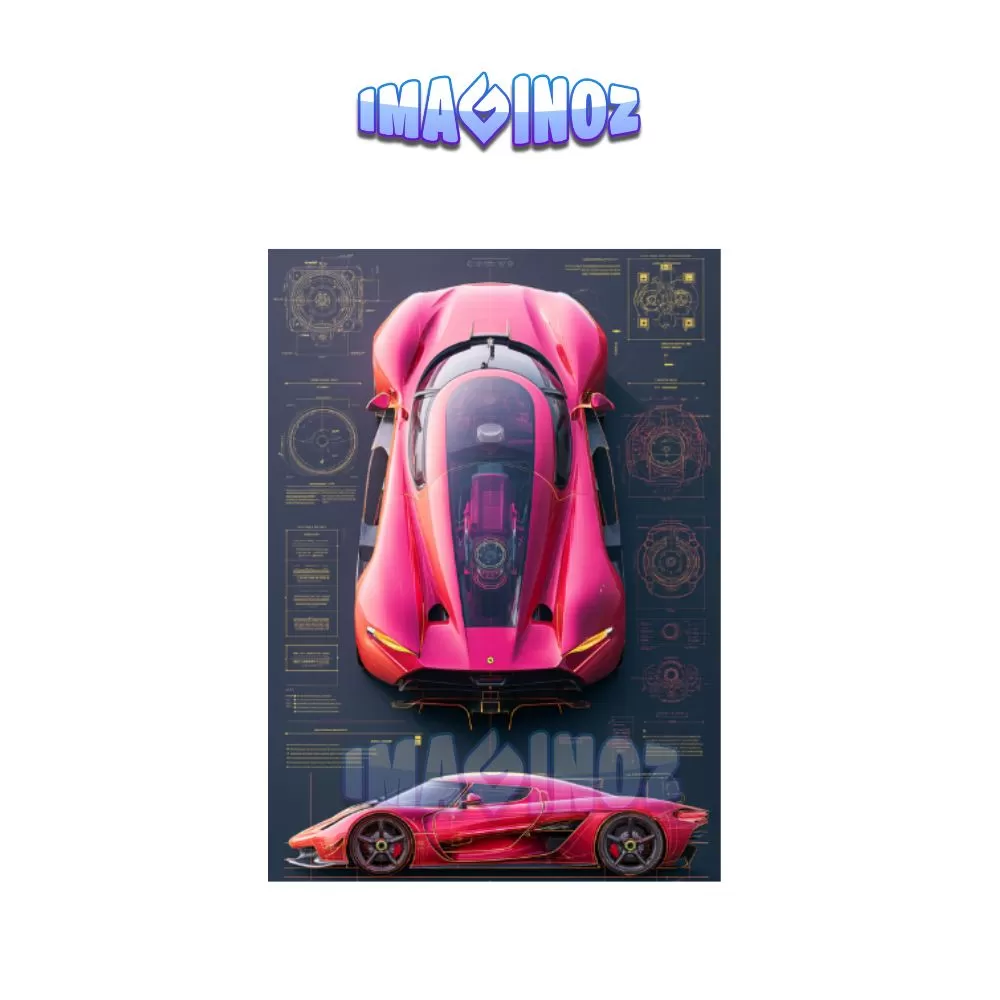 Hypercar Blueprint Poster A4