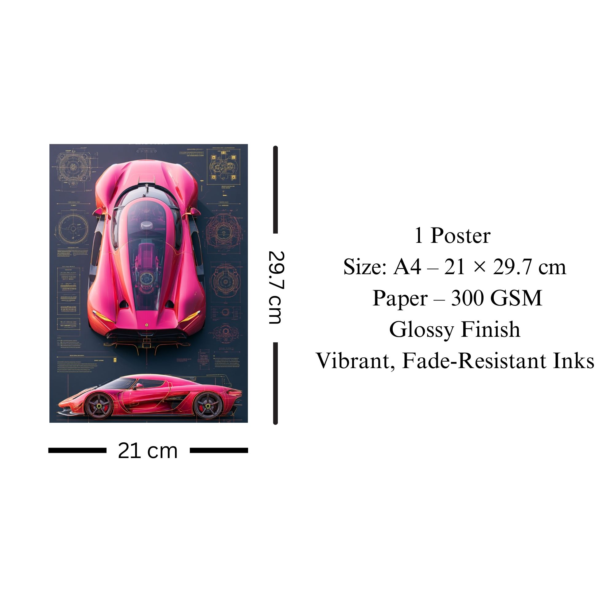 Hypercar Blueprint Poster A4 — image 3
