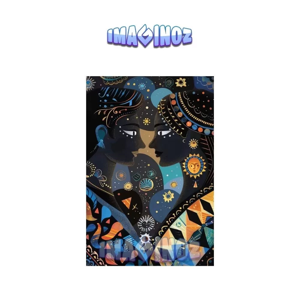 Indian Cosmic Couple Poster A4 | Spiritual Love & Cultural Wall Art