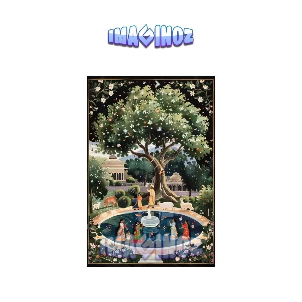 Indian Garden Scene Poster A4 | Traditional Cultural Wall Art