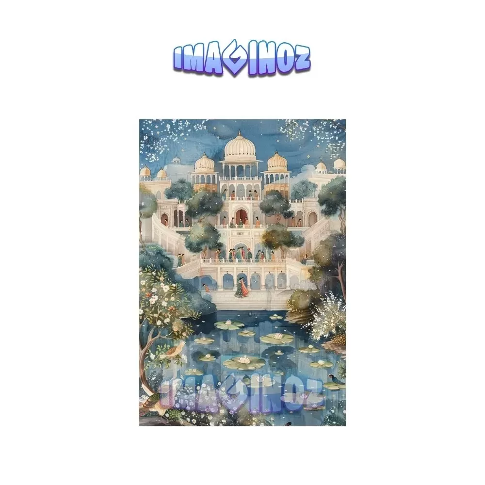 Indian Palace with Lotus Pond Poster A4 | Heritage Cultural Wall Art
