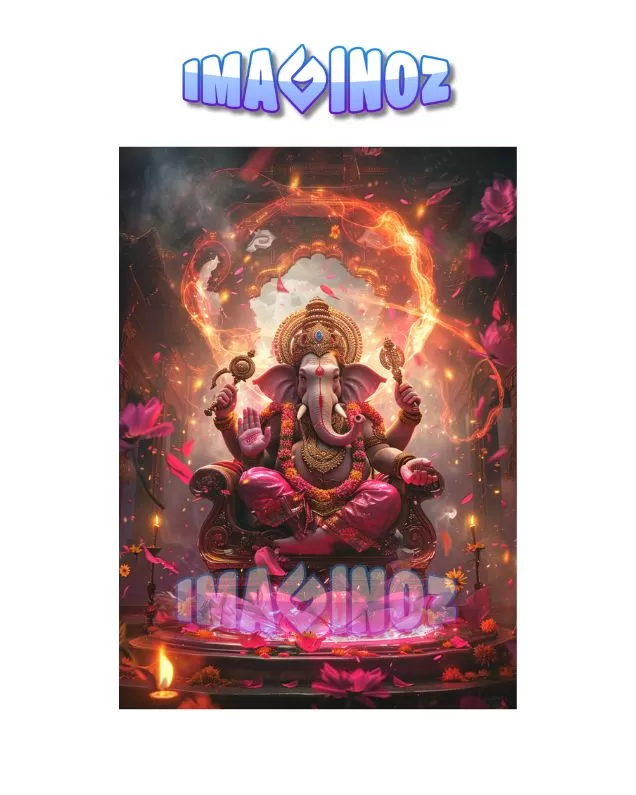 Lord Ganesha Seated on Lotus Poster A4
