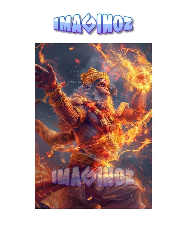 Lord Hanuman Fire Aura Poster A4