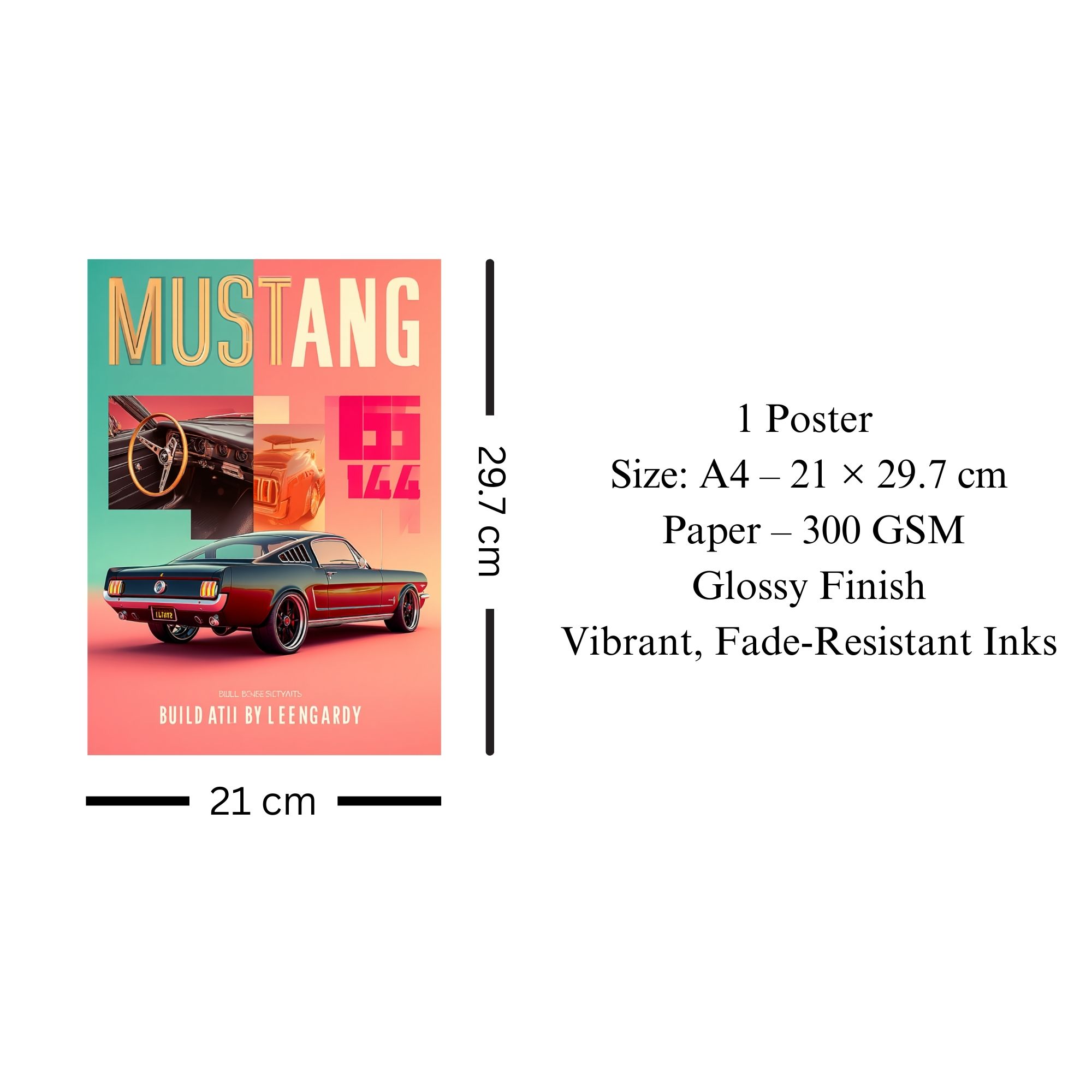 Mustang Classic Poster A4 | Retro Muscle Car Wall Art thumbnail 2