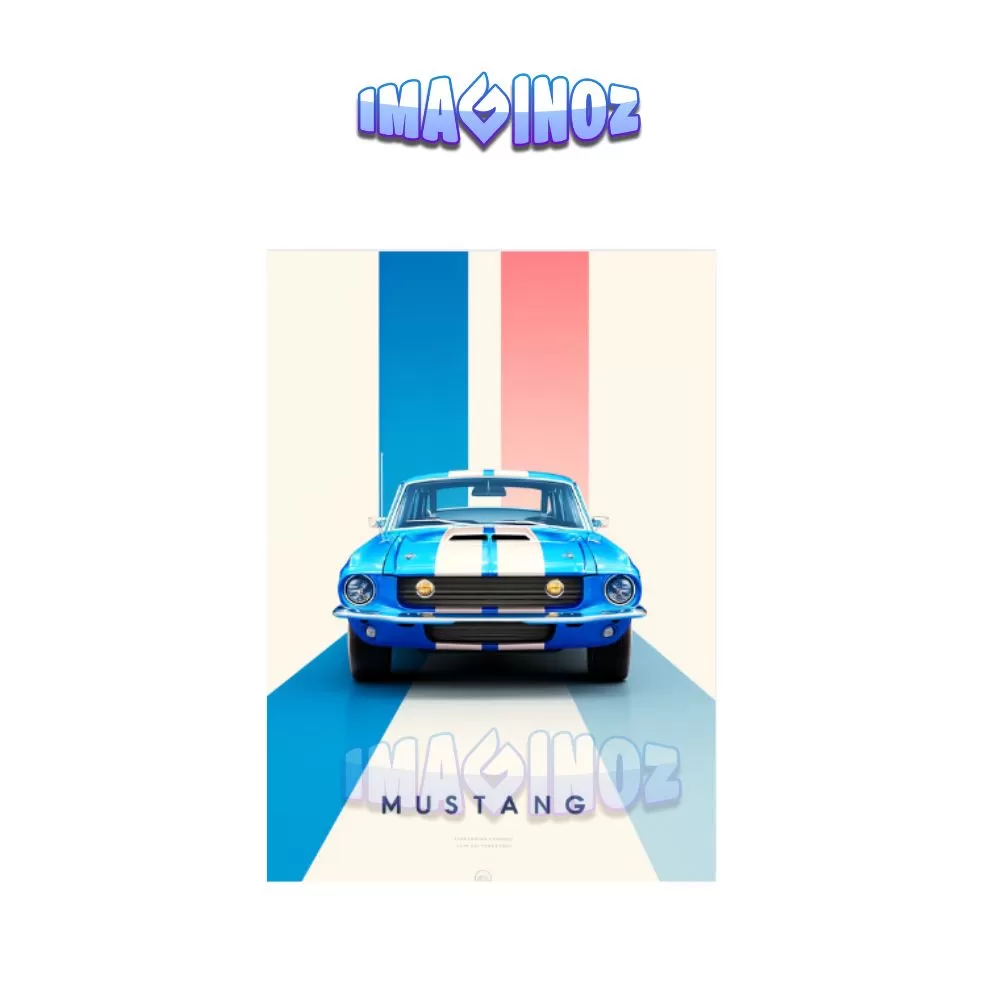 Mustang Stripes Classic Car Poster A4 image 1