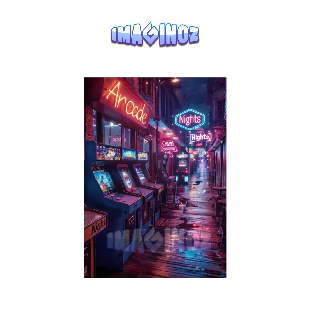 Neon Arcade Nights Poster A4