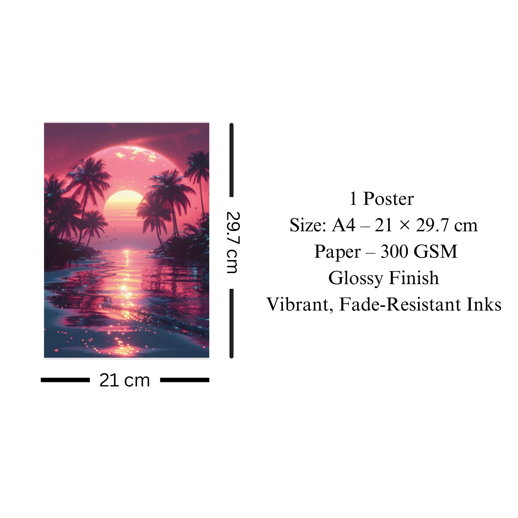 Neon Sunset Palm Beach Poster A4 thumbnail 3