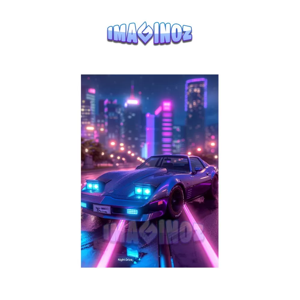 Night Drive Synthwave Poster A4