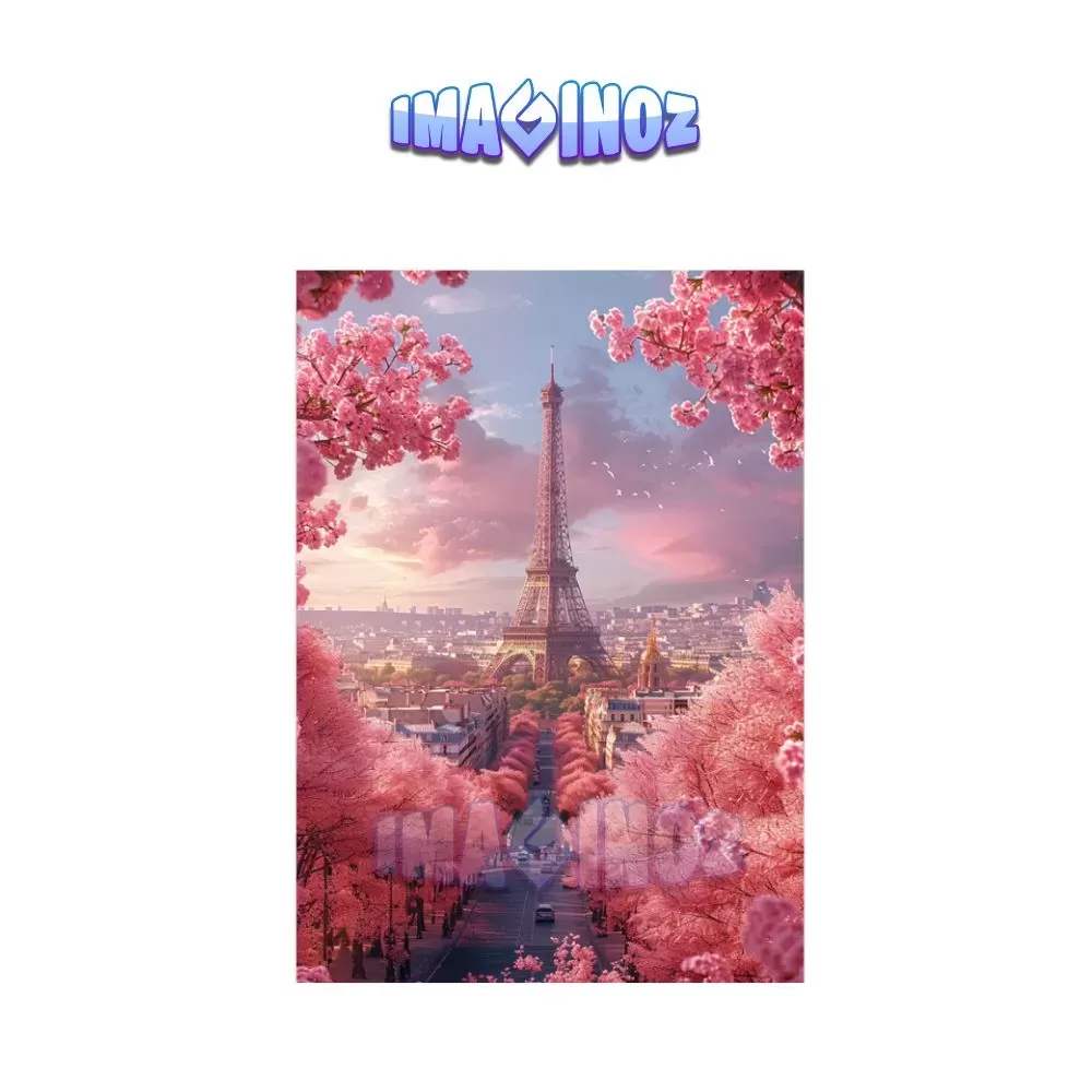 Paris Eiffel Tower Blossom Poster A4
