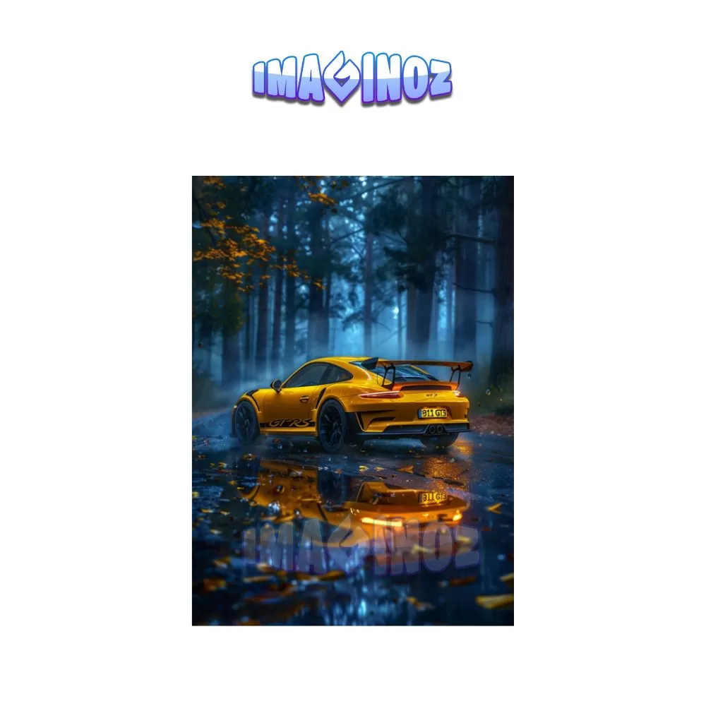Porsche 911 GT3 RS Poster A4 | Yellow Supercar Wall Art