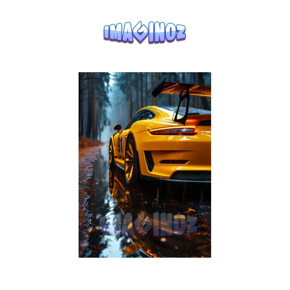 Porsche GT Poster A4 | Yellow Racing Supercar Wall Art