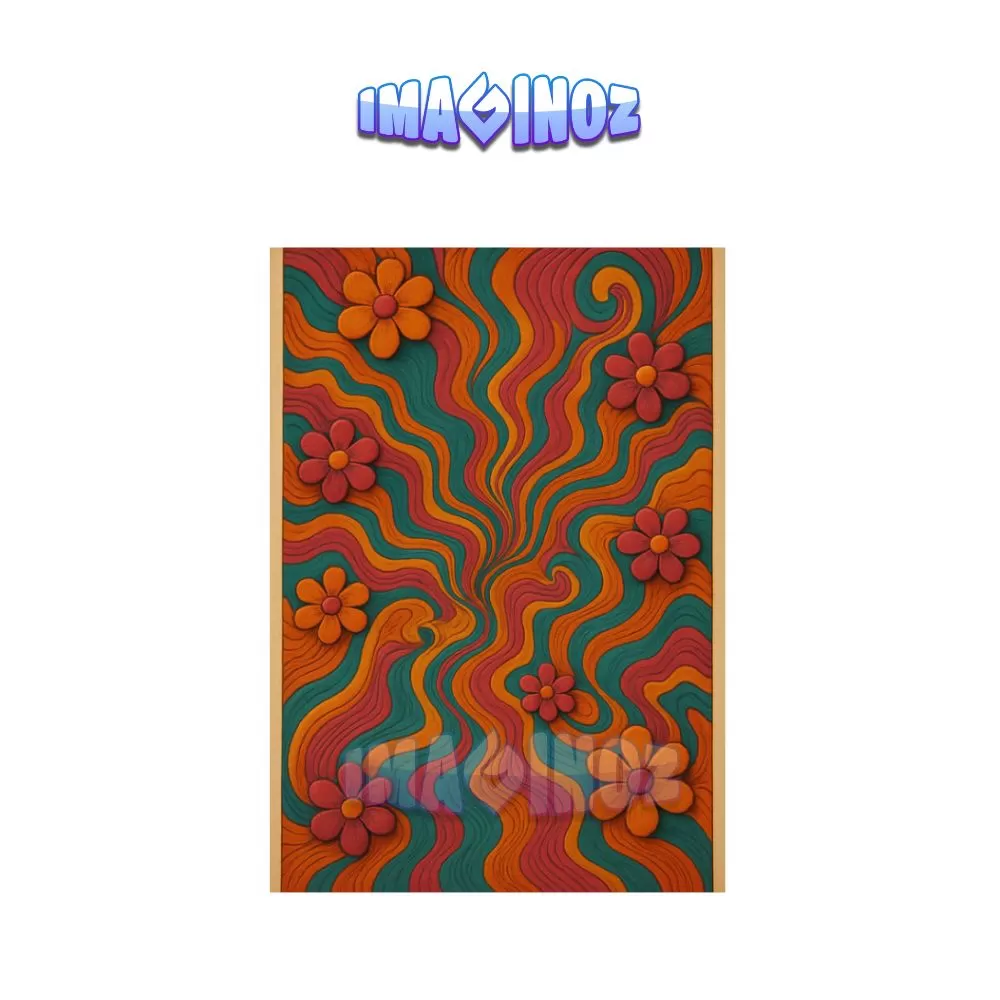 Psychedelic Floral Waves Poster A4
