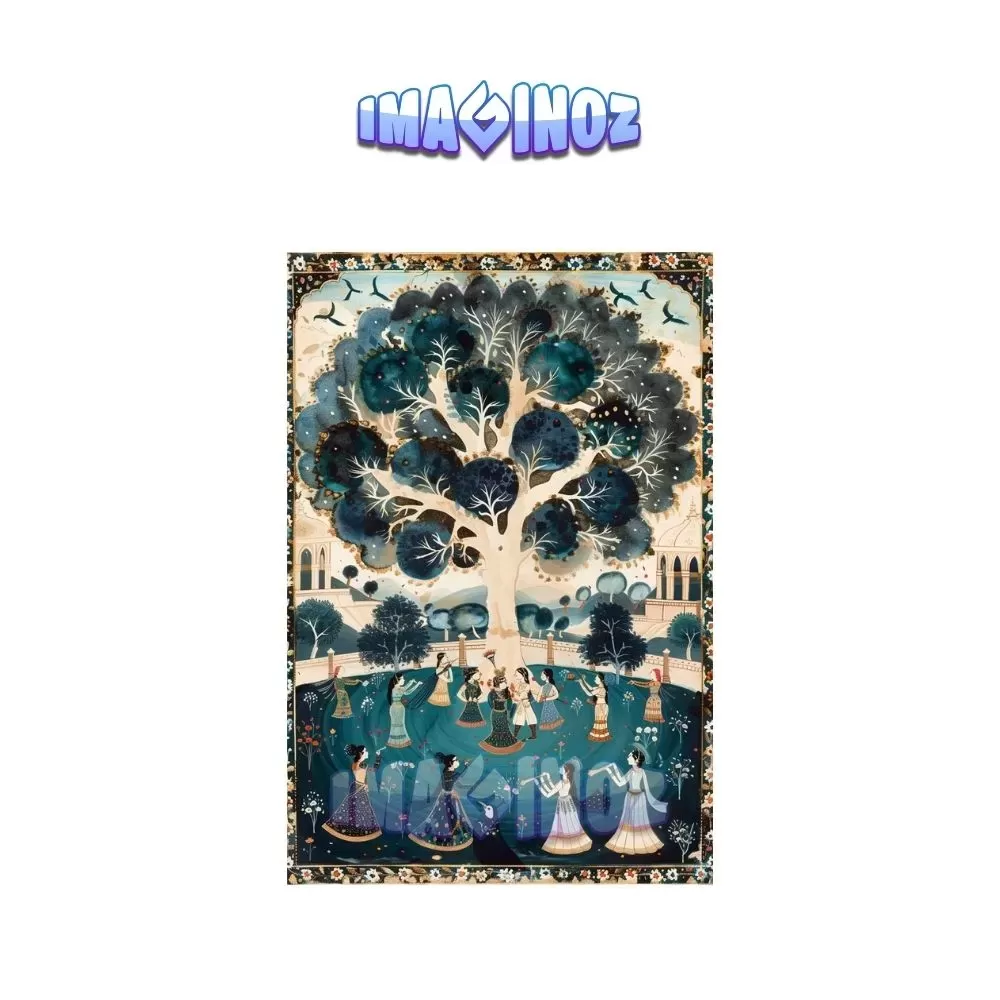 Raas-Leela Under the Sacred Tree Poster A4 | Indian Culture Spiritual Wall Art