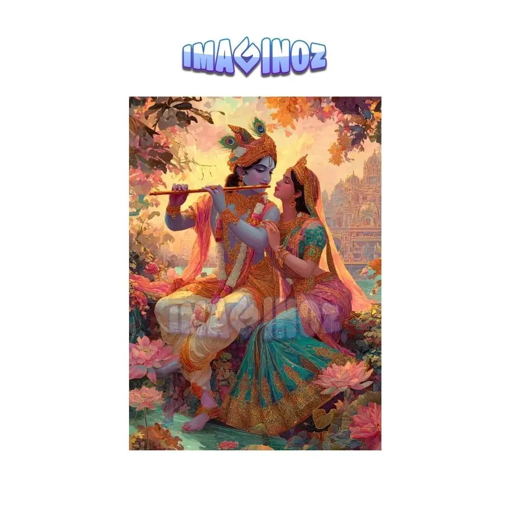 Radha Krishna Flute Poster A4