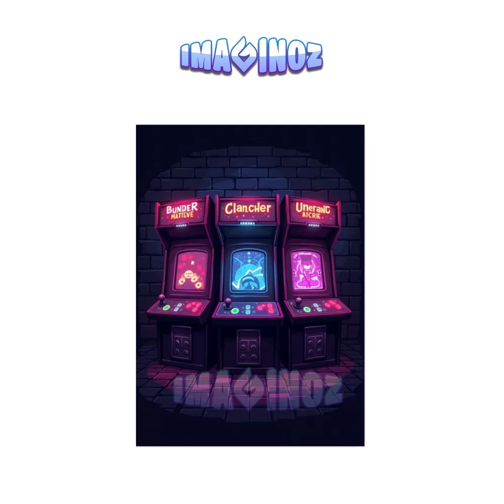 Retro Arcade Machines Poster A4