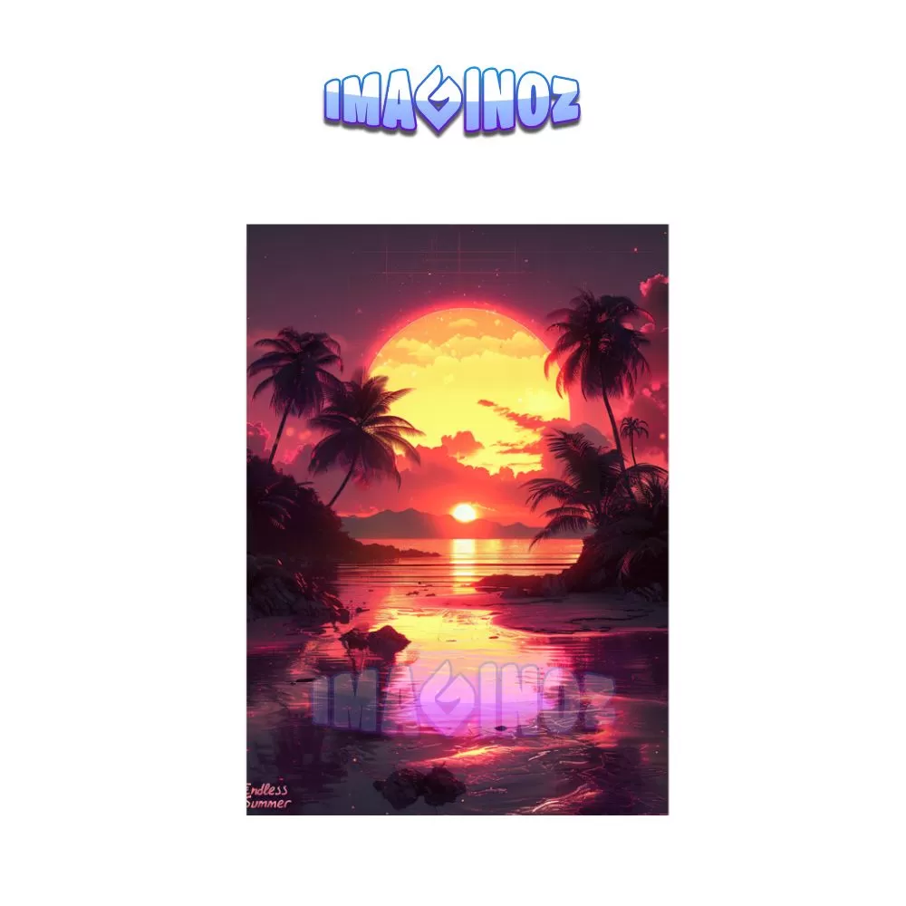 Retro Neon Sunset Poster A4