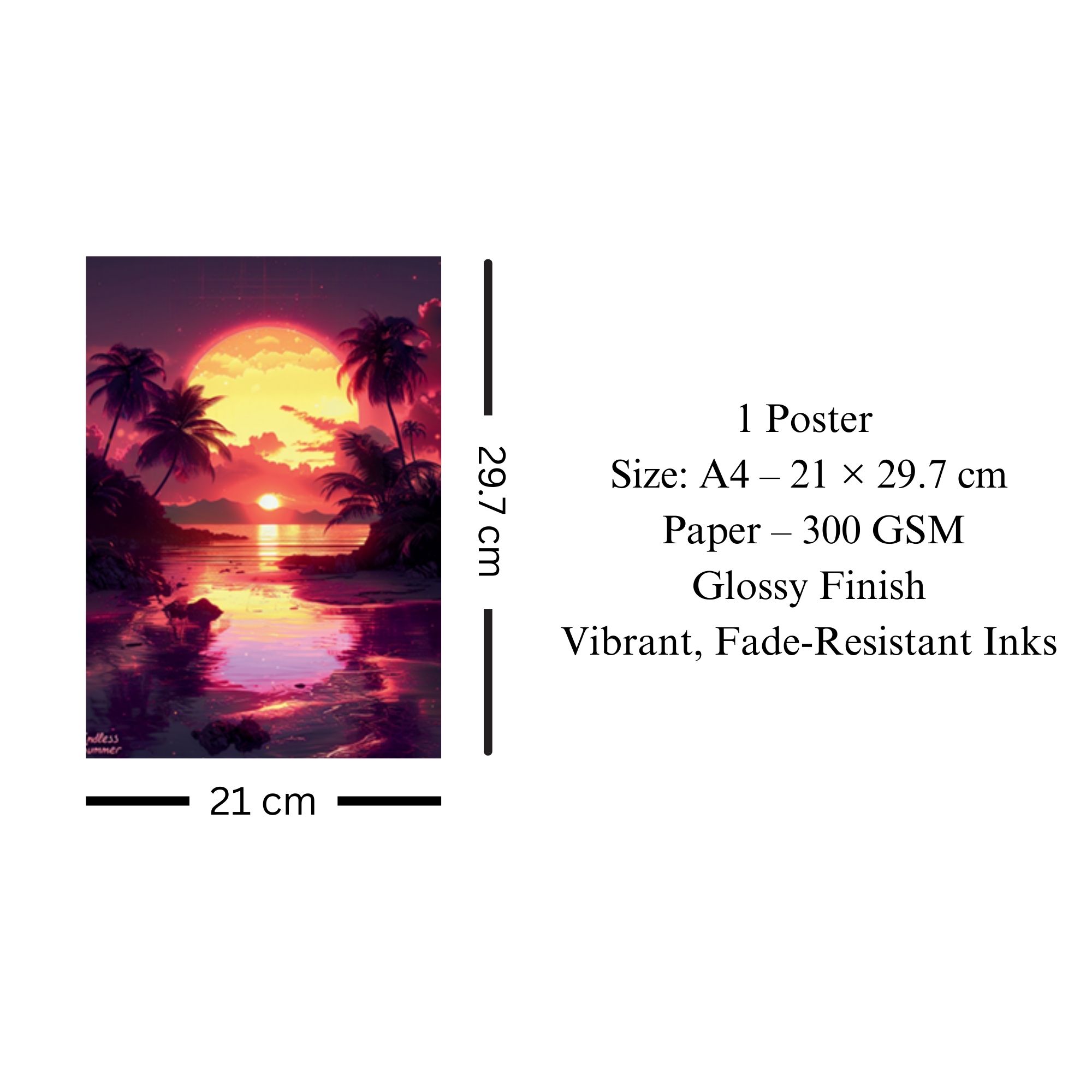 Retro Neon Sunset Poster A4 thumbnail 3