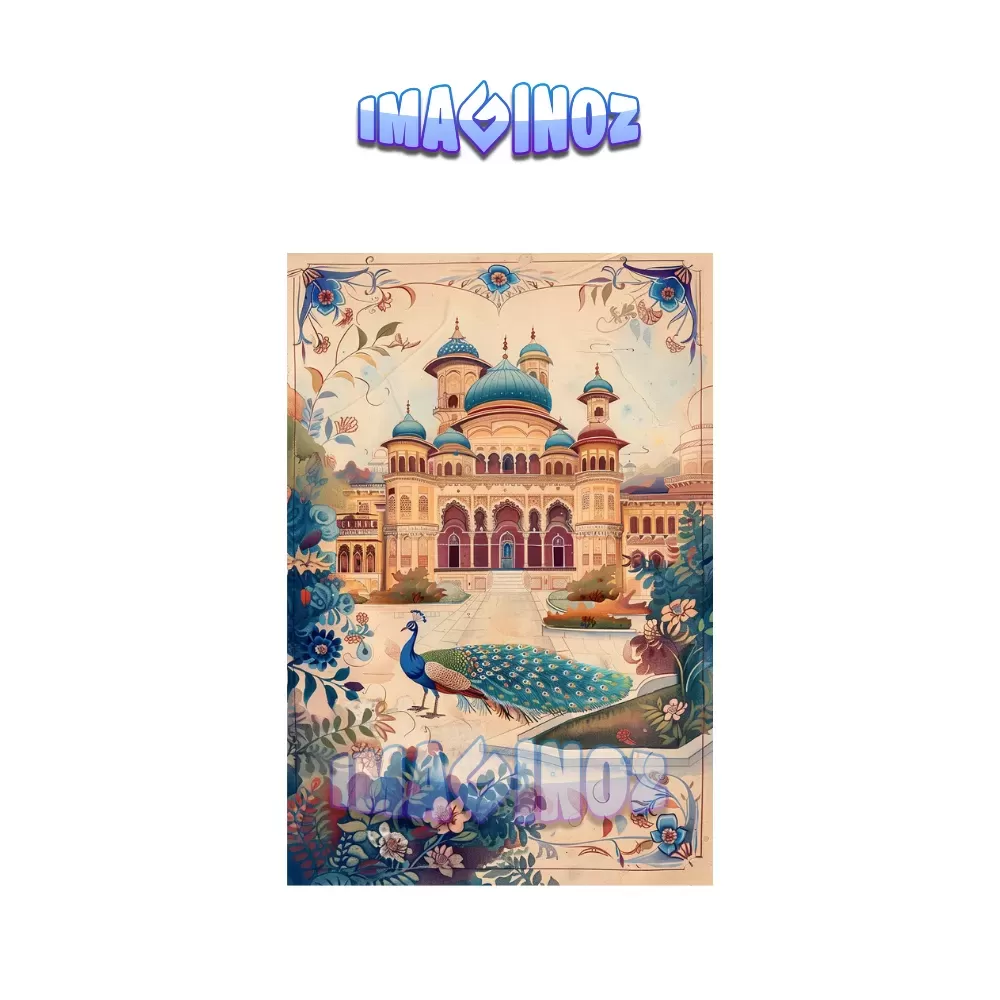 Royal Palace with Peacock Poster A4 | Indian Culture Wall Art