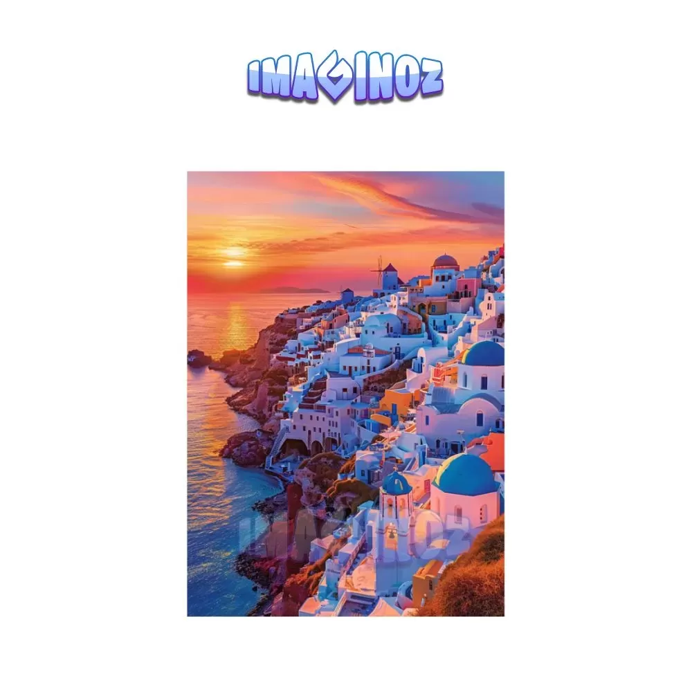 Santorini Cliffside Sunset Poster A4