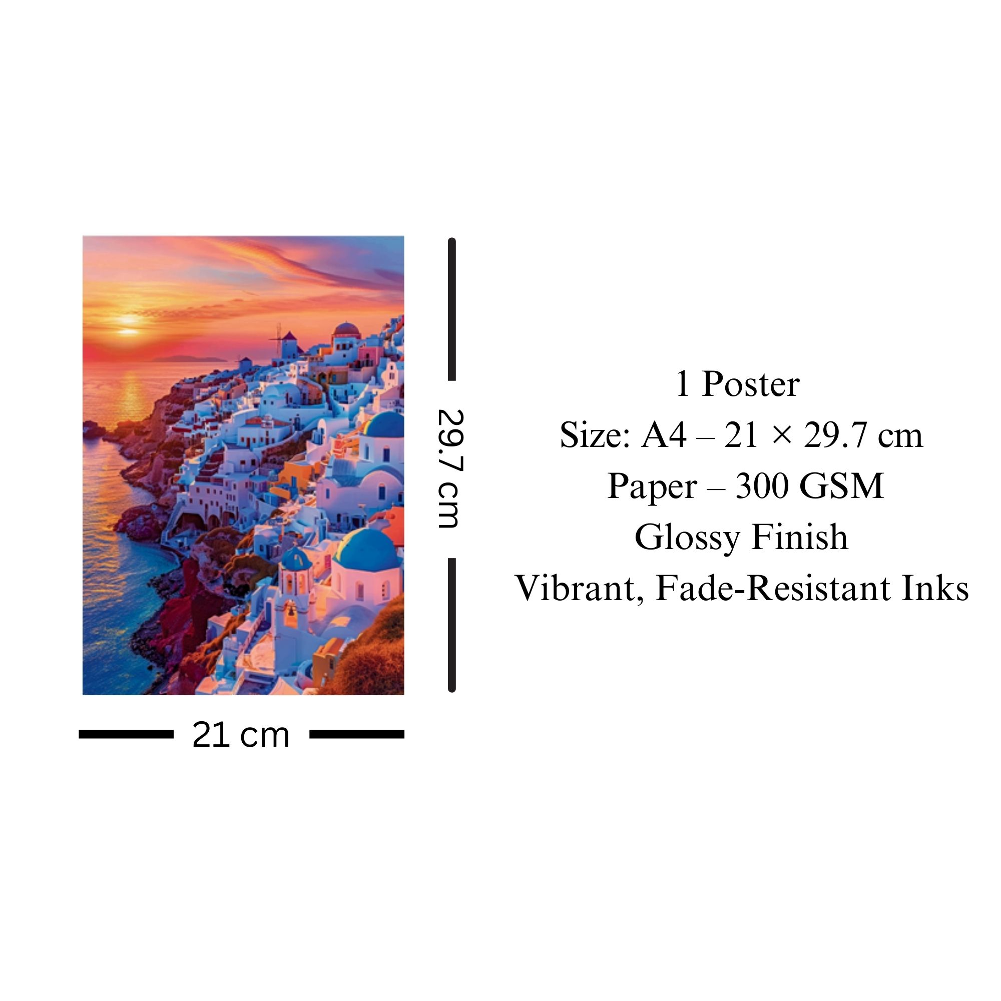 Santorini Cliffside Sunset Poster A4 image 3