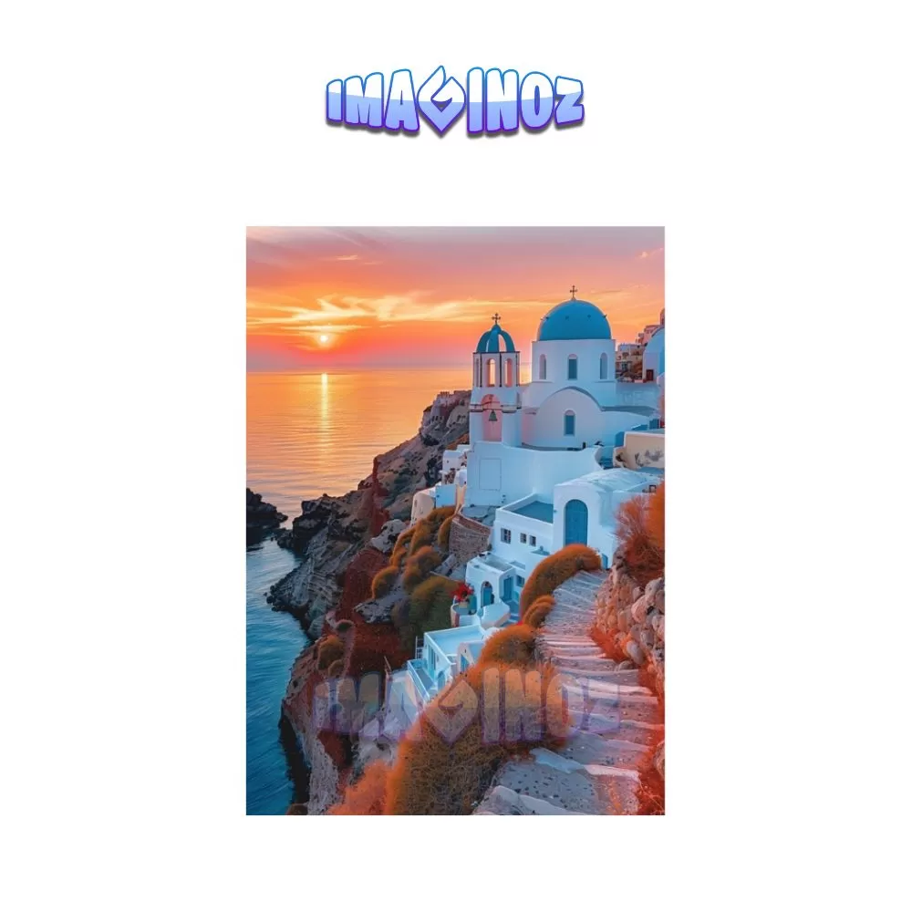 Santorini Sunset Poster A4