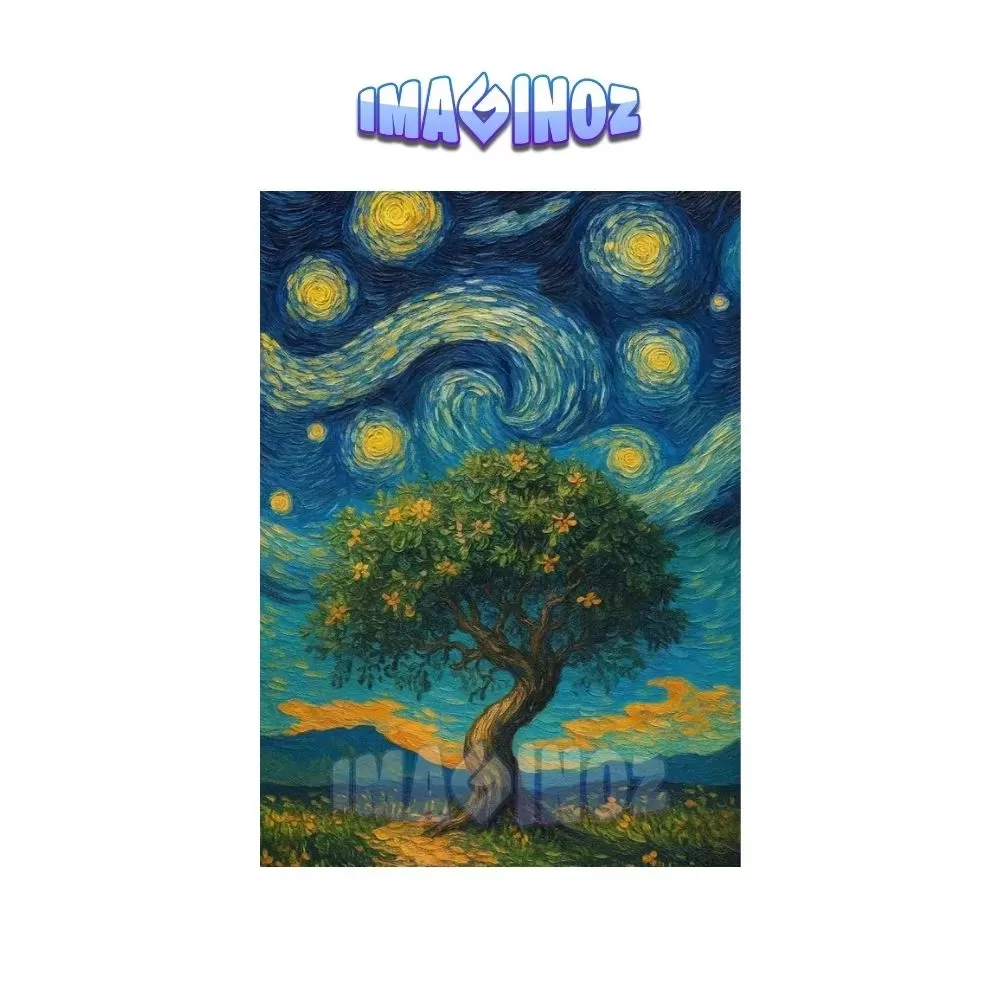 Starry Night Inspired Tree Poster A5