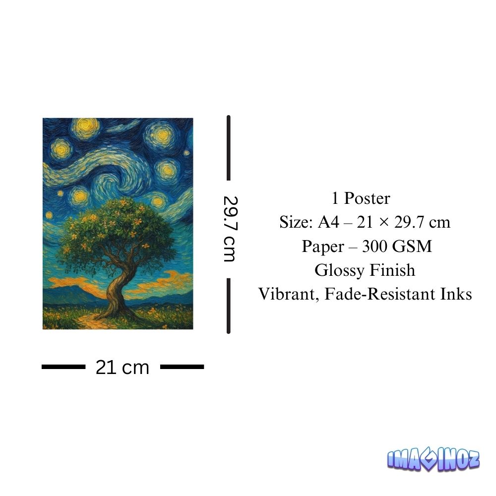Starry Night Inspired Tree Poster A5 thumbnail 3