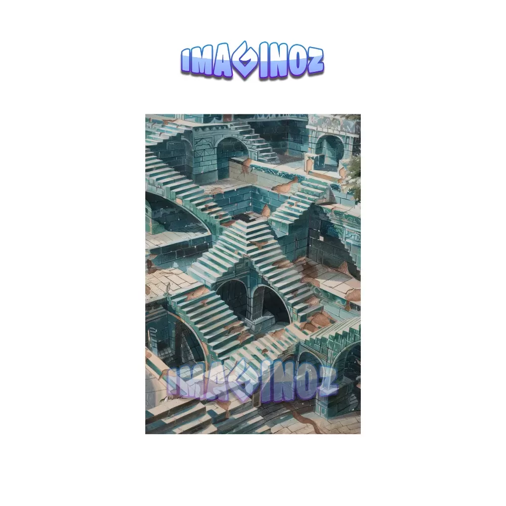 Stepwell Architecture Poster A4 | Indian Heritage Wall Art