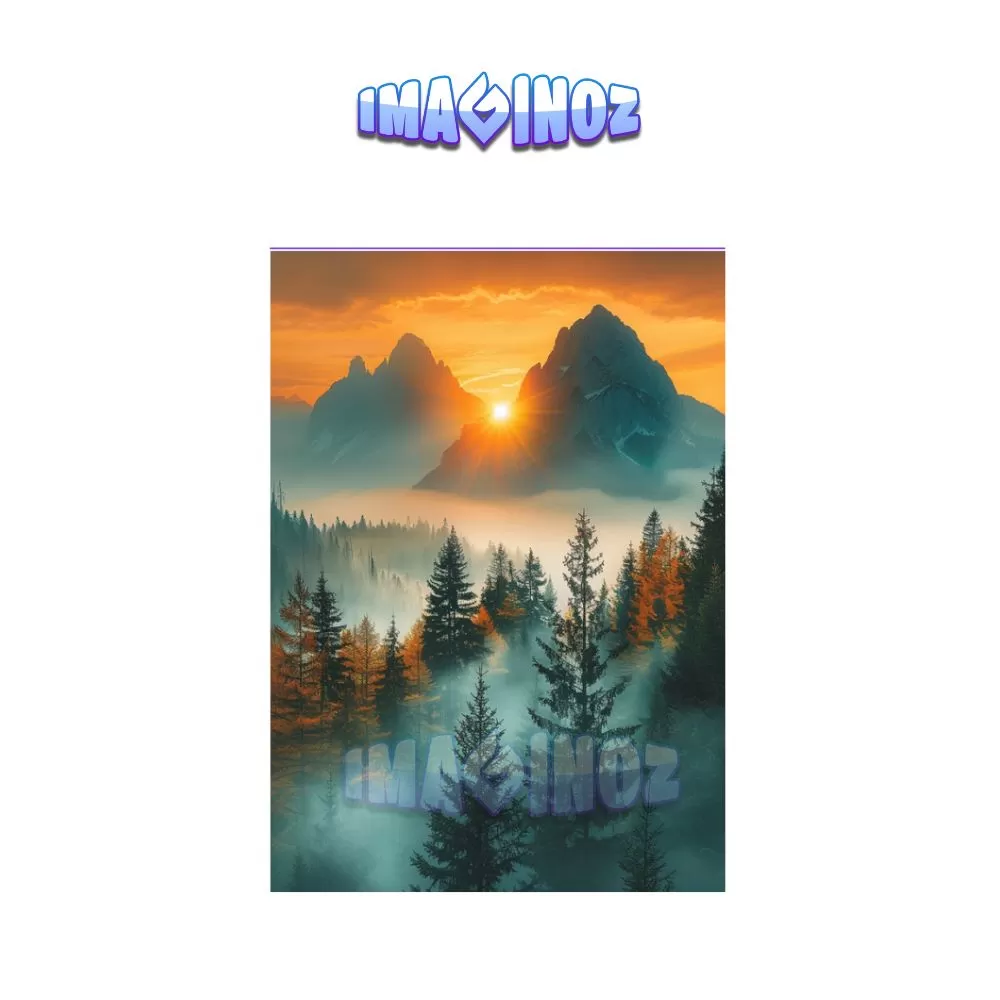 Sunrise Mountain Forest Poster A4